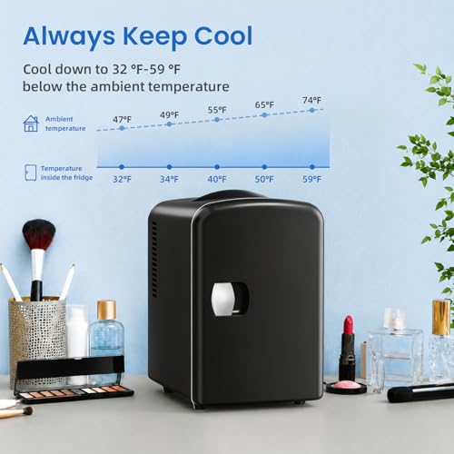 Image of Antarctic Star 4L /6 Can Portable Compact Refrigerator for Bedroom,Car,Office & Dorm,Small Cooler for Food /Drinks /Skin Care,AC /DC, Black
