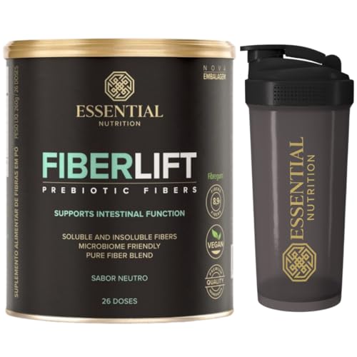 Fiberlift - Prebiótico com 5 tipos de fibras - Sabor neutro - 260g - Essential Nutrition + Coqueteleira Oficial