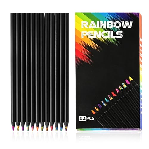 Hugcows 12PCS Rentrée des Classes, Set de Crayon de Couleurs Arc-en-Ciel pour Enfants et Arc Adulte, Crayons Multicolores Dessin Créatif, Fournitures Scolaires Rentrée, Cadeaux Enfants Activités DIY