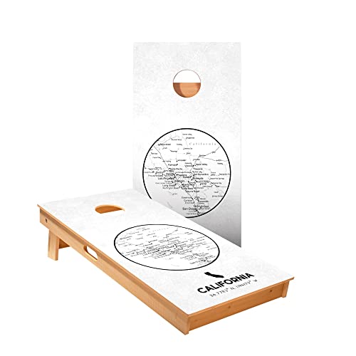 Skip's Garage California State Map Cornhole Boards - Includes (2) Boards (Resin Bags) + (1) Carry Case, (2) Hole Lights & (2) Edge Lights