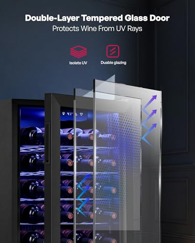 Image of Icyglee 25 Bottle Compressor Wine Cooler Refrigerator, Freestanding Wine Cellar with 41-64F Adjust Temp & Double-layer Glass Door for Red and White, Wine Cooler for Home Bar, Black