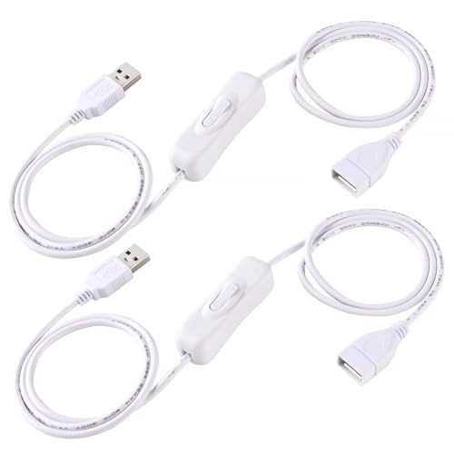 KUOQIY Cable USB Con Interruptor de Encendido/Apagado - 2 Piezas 1.2m Macho a Hembra - Para Lámpara LED, Tira de Luz LED, Blanco
