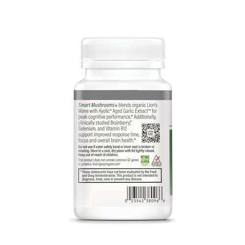 Kyolic Smart Mushrooms+ - Mushroom & Herbal Dietary Supplement - Mental Performance & Long-Term Brain Health Support* - Lion’s Mane Mushroom & Aged Garlic Extract - 60 Capsules - Image 5