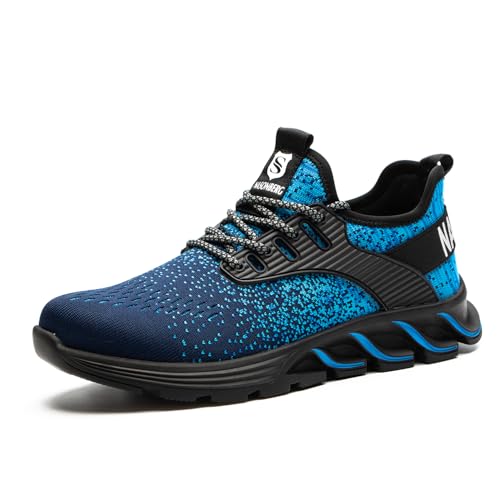 NASONBERG Sicherheitsschuhe Arbeitsschuhe Herren Damen Leicht Arbeitsschutzschuhe Stahlkappenschuhe Atmungsaktiv mit Stahlkappe Blau 43 EU