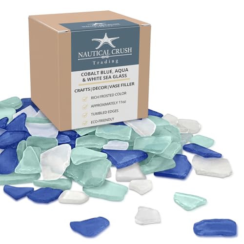 Sea Glass for Crafts – 11oz Cobalt Blue, Aqua & White Seaglass, Beach Glass for Crafts, Sea Glass Decor, Broken Glass Pieces for Crafts, Glass Pieces for Crafts, Wedding, Coastal DIY Projects