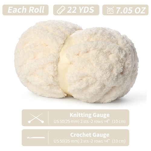Image of 10 Pack of Jumbo Chunky Yarn for Hand Knitting,10# Super Bulky-Fluffy Chenille Yarn, 220 yds /70.5 oz Soft Thick Yarn for Crocheting Chunky Knit Throw Blankets.(Milky White)