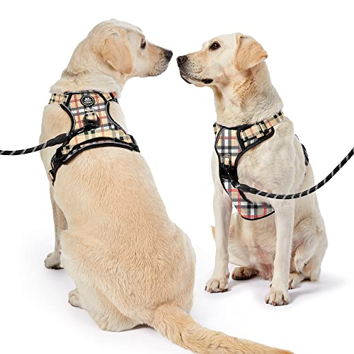 Nestroad No Pull Dog Harness With Leash, Reflective No Choke Pet Vest Harness,Adjustable Soft Padded Dog Harness With Easy Control Handle For Small Dogs(Checkered Beige,Small) #TOP1