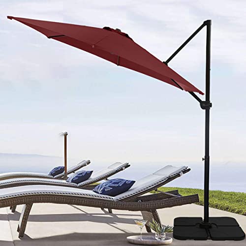 Ginelite 10Ft Luxury Cantilever Umbrella Patio Umbrella Olefin Fading Resistant Canopy Sun Umbrella 360°Rotation Heavy Duty Aluminum Pole For Garden/Pool/Table/Deck Outdoor Umbrella Vermilion #TOP4