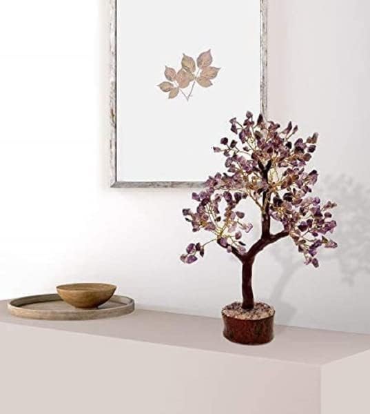 Vista 3 de Árbol de amatista natural con piedras preciosas curativas para la buena suerte, regalo espiritual (alambre dorado y 300 cuentas) tamaño 10-12