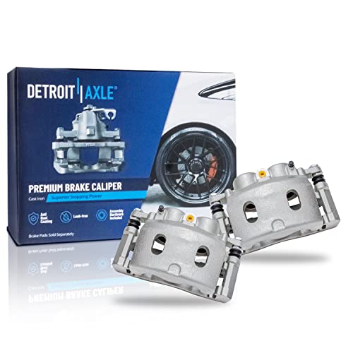 Image of Detroit Axle - Front Brake Kit for Suburban Silverado Sierra Yukon XL 1500 | Tahoe Escalade Drilled and Slotted Brake Rotors Ceramic Brake Pads Brake Calipers Replacement 12.99 inch inch Front Rotors