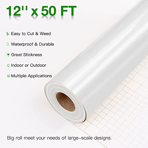 White Vinyl for Cricut - 12\" x 50 FT Glossy White Permanent Vinyl Roll, Adhesive Vinyl Sheets for Cricut, Silhouette and Cameo Cutters - Thumbnail 4