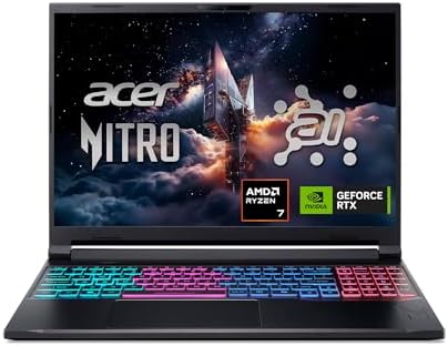 Acer Nitro V 16S AI Gaming Laptop | NVIDIA GeForce RTX 5060 GPU | AMD Ryzen 7 260 Processor | 16' WUXGA IPS 180Hz Display | 32GB DDR5 | 1TB Gen 4 SSD | Wi-Fi 6 | ANV16S-41-R2AJ