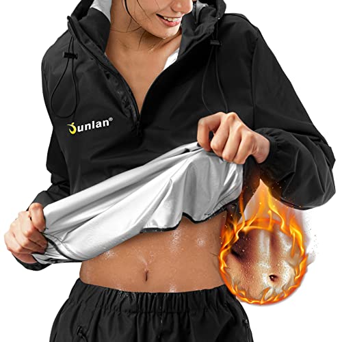 Junlan Sauna Suit For Women Sweat Sauna Pants Sweat Jacket Gym Workout Vest Sweat Suits For Women (A.black Tops Only,Xx-Large) #TOP16