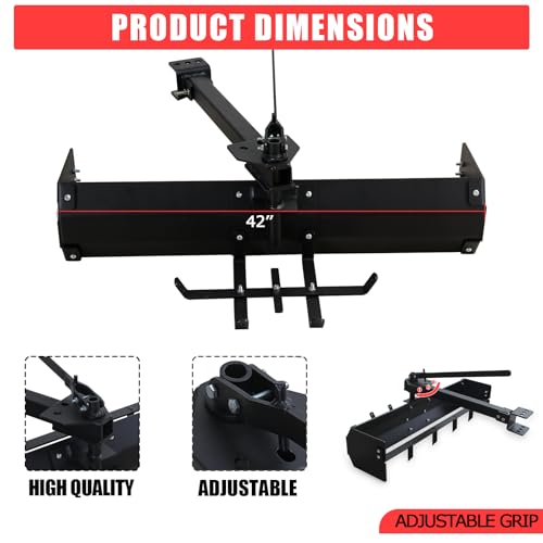 42\" Tow Behind Box Scraper for ATVs, UTVs, Heavy-Duty Steel Construction with Powder Coating, Versatile Tractor Box Scraper for Grading, Landscaping, Black