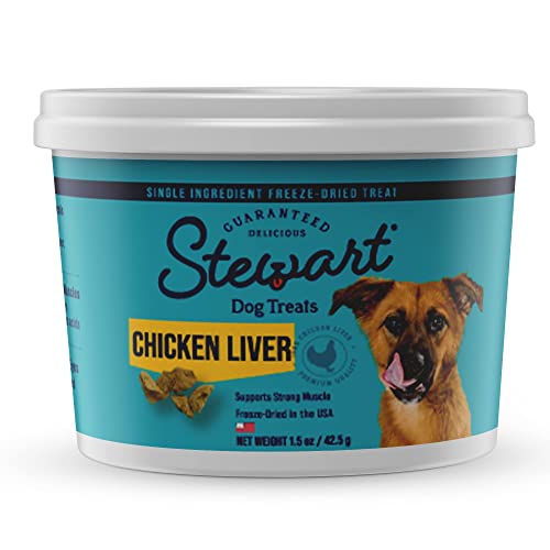 Stewart Freeze Dried Dog Treats, Chicken Liver, Healthy, Natural, Single Ingredient, Grain Free Dog Treat, Liver Treats for Dogs, 1.5 Ounces, Resealable Tub