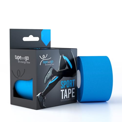 Tape and Go Kinesiologie Tape für Sportler - 5m Flexibilität, Wasserfestigkeit & Stilvolles Design für Höchstleistungen, Latexfrei Physio Tape - Blau