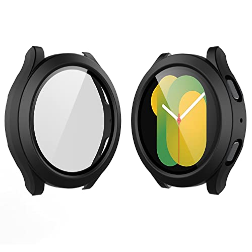 Yolin 2 Pack Hard Protective Case with Tempered Glass Screen Protector Compatible Samsung Galaxy Watch 5 / Galaxy Watch 4 40mm, PC Ultra-Thin All-around Cover For Galaxy Watch 4/5 40mm (2 Black)