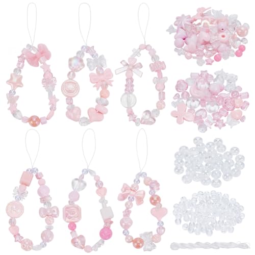 FREEBLOSS 6set DIY Mobile Phone Chain Set Beads for Phone Charms Phone Charm Making Kit DIY Cell Phone Accessories Ladies Fashion Beaded Phone Chain DIY Kit