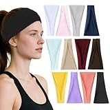Headbands for Women, 12PCS Wide Stretchy Sports Hair Bands, Elastic Soft Fashion Head Bands, Non-Slip Running Sweatbands for Fashion, Washing Face, Workouts, Yoga, Daily Use