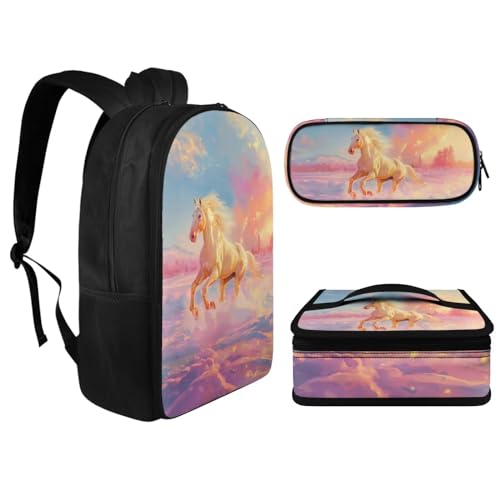 JoyLamoria Horse Print Messenger Bag Large Capacity Backpack Pencil Bag Shoulder Bag with Adjustable Strap, Pack of 32