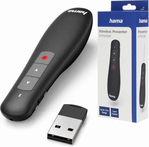 Hama Wireless Presenter with Laser Pointer, X-Pointer, PowerPoint Remote, 2.4 GHz, 12 m Range, USB Receiver, Plug & Play, Black