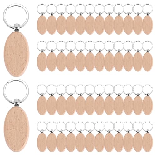 FVZWKHD 50 Piezas de de Madera Ovalado Grabado de Madera en Sin Terminar de Madera para Manualidades de Regalo (Oval)
