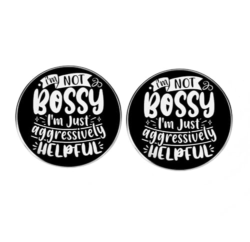 2 spille rotonde con frase in inglese "I'm Not Bossy I'm Just Aggressively Helpful", divertenti e divertenti, in lega di metallo, per uomini e donne