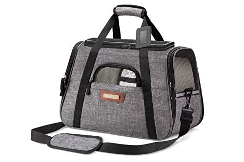 Luxury Pet Carrier Airline Approved Premium Under Seat Compatibility for Dogs and Cats - Soft Sided Portable Airplane Tote Bag Backpack with 2 Fleece Pads and Storage Case (Charcal Gray Supreme)