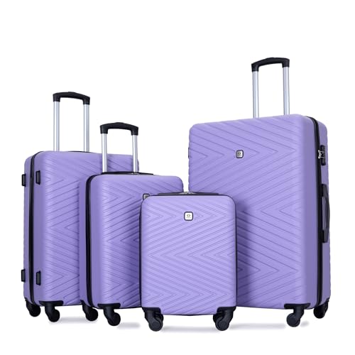 Light Purple 4-Piece Lightweight ABS Suitcase Set with 360° Rotating Wheels and Secure Lock - 16, 20, 24, 28 Inch Travel Luggage