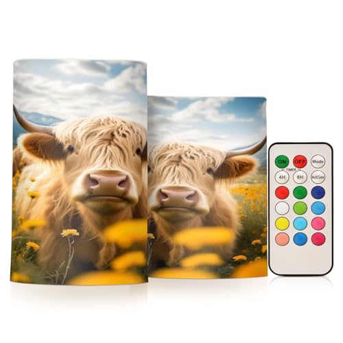 ALAZA Cow (9) Flickering Flameless Candles Battery Operated with Remote Timer,Tea Light Candles LED Pillar Votive Candles Set of 2 for Outdoor Indoor Decorations