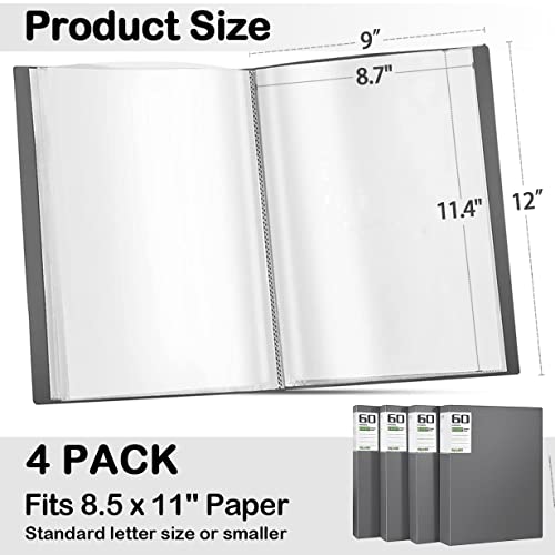 MyLifeUNIT Fichário com mangas plásticas, pacote com 4, 60 bolsos, exibe 120 páginas, livros de apre