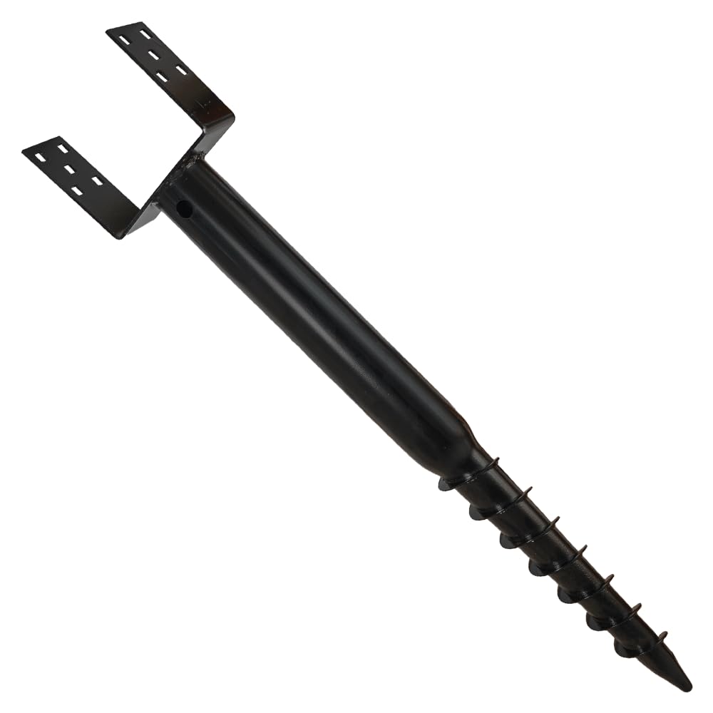 Heavy Duty Black Galvanised Ground Screw | Post Anchor | Metal Ground Post Spike for Timber Posts & Foundations (150mm - 6")
