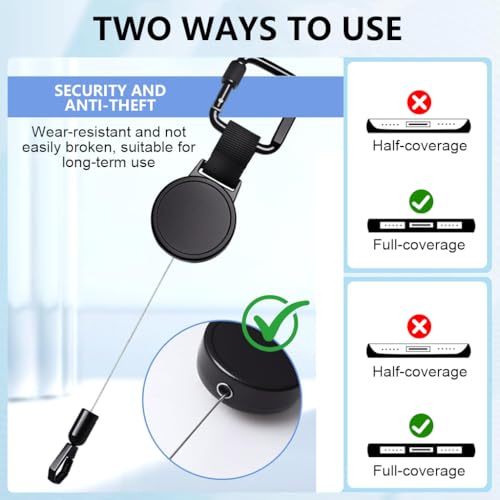 Image of ZORBES23.6in Telescopic Phone Holder with Metal Carabiner & Swivel Tether Tab, Steel Wire Extendable Cell Phone Mount Multipurpose Badge Holder ID Card Holder for Backpack, Keyring, Outdoor Use