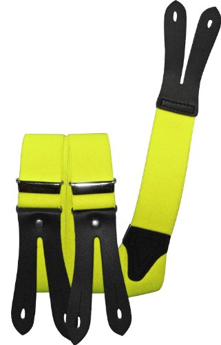 Harrys-Collection Hosenträger Knopfloch echte Lederpatten 11 Farben, Größen:120 cm, Farben:neongelb