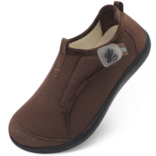 LeIsfIt Mens Slippers Wide House Shoes Adjustable Diabetic Slippers Warm Soft House Slipper for Swollen Edema Feet Indoor Outdoor Warm Shoes Chocolate Size 11