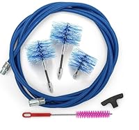 BARETTO Flex Reinigungsset für Pelletöfen | Ø 80–100–120 mm | 3 m BLAU | 3 Nylonbürsten mit verstärktem Gelenk | M12 Anschluss | 90° Bögen