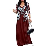 Srengjodk Womens Western Clothing Dresses with Pockets 2025 Native American Dress for Women for Party,Holiday Soft Native American Clothing 3/4 Sleeves Aztec Red X-Large