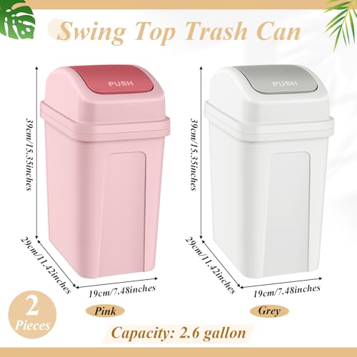 Image of Sumind 2 Pcs 2.6 Gallon Bathroom Trash Can with Swing Lid Small Garbage Can Plastic Bathroom Trashcan Garbage Bin for Kitchen Waste Bedroom Room Outdoor (Pink and Beige)