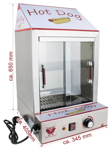 Foto von Beeketal 'HDS-2' Profi Gastro Edelstahl Hot Dog Steamer Maker zum Erhitzen und Warmhalten von ca. 100 Hotdog Würstchen und 20 Brötchen, Hotdog Würstchenwärmer und Brötchenwärmer Imbiss Stand Gerät