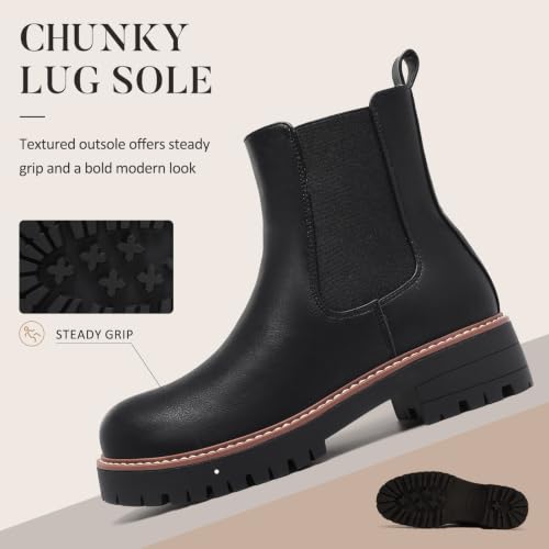 Chelsea Boots Women Winter Boots Fur Lined Chunky Lug Sole Ankle Booties by ziitop - Used condition - Image 3