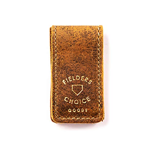 Leather Magnetic Money Clip with Gold Foil Logo - Made from Vintage Baseball Gloves by FC Goods