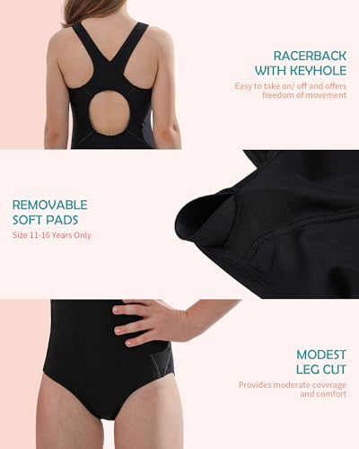 beautyin Girls One Piece Swimsuits Size 7-16 Athletic Racerback Bathing Suit3