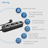 Shelly Listwa zasilająca Power Strip 4 Gen4 czarna – matowa listwa zasilająca Wi-Fi, 4-krotna inteligentna listwa zasilająca, pomiar mocy, 16 A, łącznie 3500 W, programator czasowy, Zigbee, Google