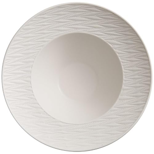 WOTZOV Dinner Plates Japanese Style Deep Soup Bowl Household Ceramic Fruit Salad Yogurt Bowl Creative Western Food Pasta Tableware Party Supplies，White 7inch