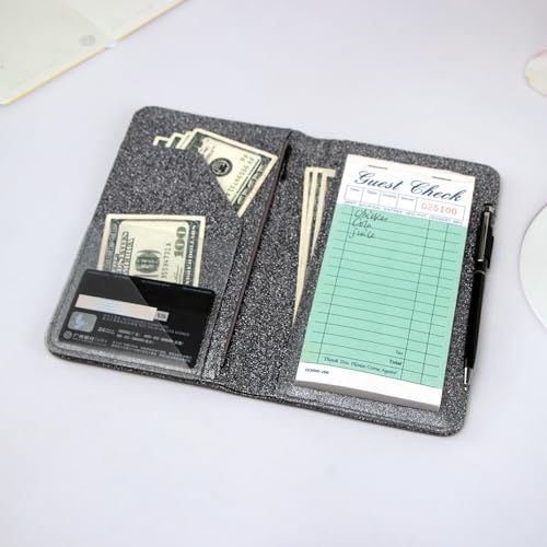 Server Books for Waitress - Glitter Leather Waiter Book Server Wallet with Zipper Pocket, Money Pocket, Cute Waitress Book&Waitstaff Organizer Fit Server Apron