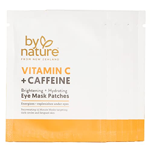 By Nature Vitamin C + Caffeine Brightening + Hydrating Under Eye Mask Patches - Energizing + Replenishing Eye Patches For Dark Circles - Skincare From New Zealand - Under Eye Patches - 5 Pairs #TOP6