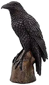 Black Raven Bird on Stump Statue