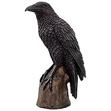 Black Raven Bird on Stump Statue Cold Cast Resin Figurine