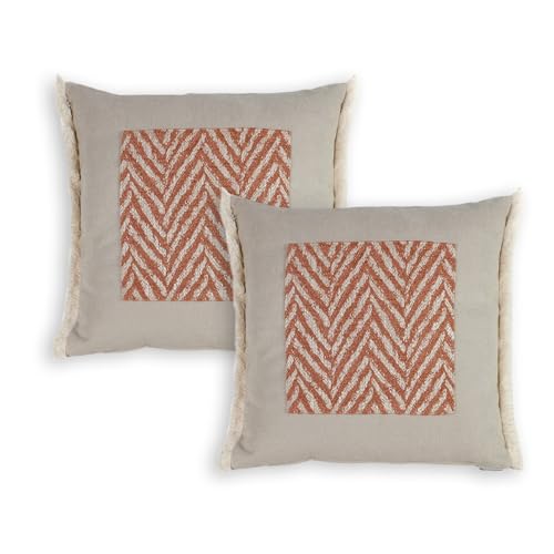 Tapidecor | 2 Fundas Cojín | Modelo Espiga Caldera | Decoración Hogar | Cojin para Cama, Sofa, Salon, Terraza | Diseño Moderno y Elegante | Sin Relleno | Tejido Arena | Centro Espiga Caldera | 50x50cm