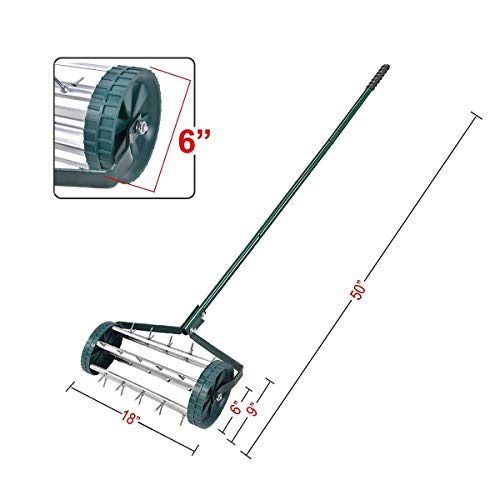 Goplus 18-Inch Rolling Lawn Aerator, Garden Yard Rotary Push Tine Spike Soil Aeration, Heavy Duty Aerator Lawn Tool, 40.5-Inch Handle #TOP7